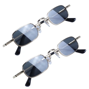 2X Ретро-панк-очки, Прозрачные квадратные солнцезащитные очки, женские Ретро-солнцезащитные очки, Мужские, Металлическая оправа-Черный, серый и золотой
