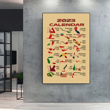 Плакат с календарем на 2023 год, Календари гоночной трассы Формулы-1 в Имоле, Монако, Настенная живопись, плакаты с автомобилями Формулы-1, Эстетичный декор комнаты