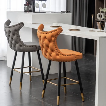 Американские дизайнерские кожаные барные стулья, креативный барный стул со спинкой для отеля, простые барные стулья, роскошные стулья для отдыха для кухонной мебели