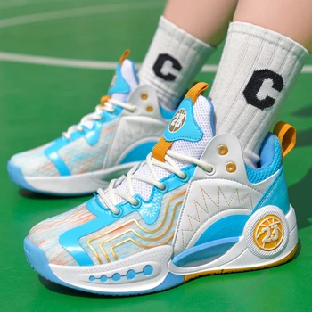 Новая Детская баскетбольная обувь, Дышащая Удобная Детская спортивная обувь, Уличные Баскетбольные кроссовки для мальчиков, Спортивная обувь для девочек