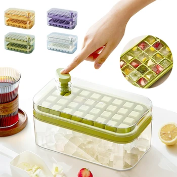 Лоток для кубиков льда с коробкой для хранения, нажимаемый одной кнопкой, Быстросъемные формы для кубиков льда, набор для вечеринки, бар, Кухня, Квадратный контейнер для холодных напитков