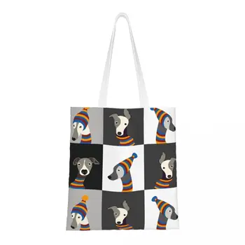 Забавная мультяшная Борзая Собака-Уиппет, сумки для покупок, Холщовые сумки для покупок, сумки через плечо, сумка большой емкости