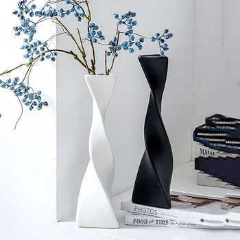 Креативная высокая ваза, закручивающаяся спиралью, керамическая ваза для цветов, Геометрическое черно-белое украшение, Цветочная композиция, Поделки, декор для дома