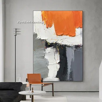 Абстрактная ручная роспись оранжево-серый пейзаж маслом на холсте картины настенное искусство Куадрос украшение домашней комнаты