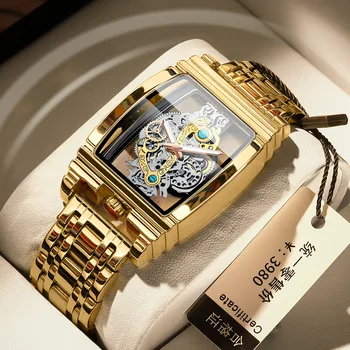 BINBOND Бренд Man Новые кварцевые часы Модные Роскошные спортивные выдалбливают квадратные светящиеся наручные часы из нержавеющей Стали Водонепроницаемые часы
