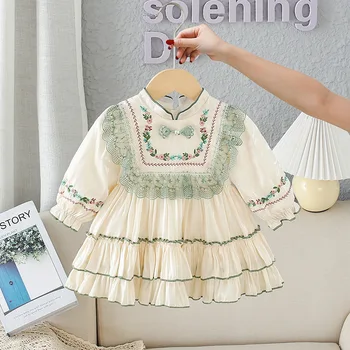 2023 Летнее Платье с цветочной вышивкой для маленьких девочек, Подарки для новорожденных, Одежда для крещения младенцев на День Рождения, Одежда для крещения маленьких девочек