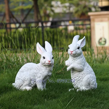 Креативное украшение сада милым кроликом из смолы, патио, уличная ремесленная скульптура, имитация декоративных украшений животных, миниатюра