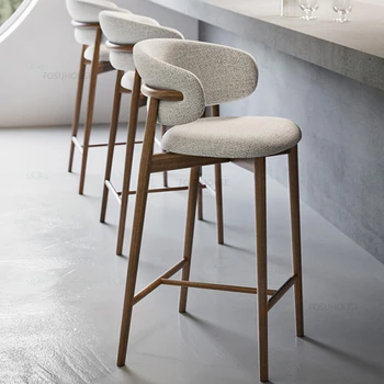 Скандинавские барные стулья из массива дерева Современная домашняя кухня Высокие барные стулья Легкое роскошное дизайнерское тканевое кресло со спинкой для гостиной