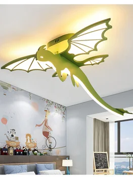 Зеленый динозавр, трехмерный огнедышащий дракон, прекрасный потолочный светильник, креативный мультяшный мальчик, спальня, потолочный светильник с птерозавром