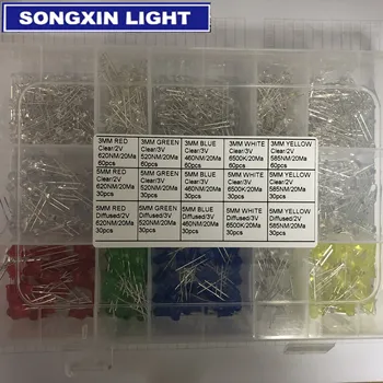 Рассеянный и прозрачный светодиодный набор 5 цветов для Arduino (упаковка 600 штук) Красный Зеленый синий Белый желтый прозрачный
