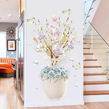 Наклейки на стену, тисненая ваза, цветные обои для спальни с цветами, Самоклеящиеся прикроватные обои для спальни, эстетический декор, плакат